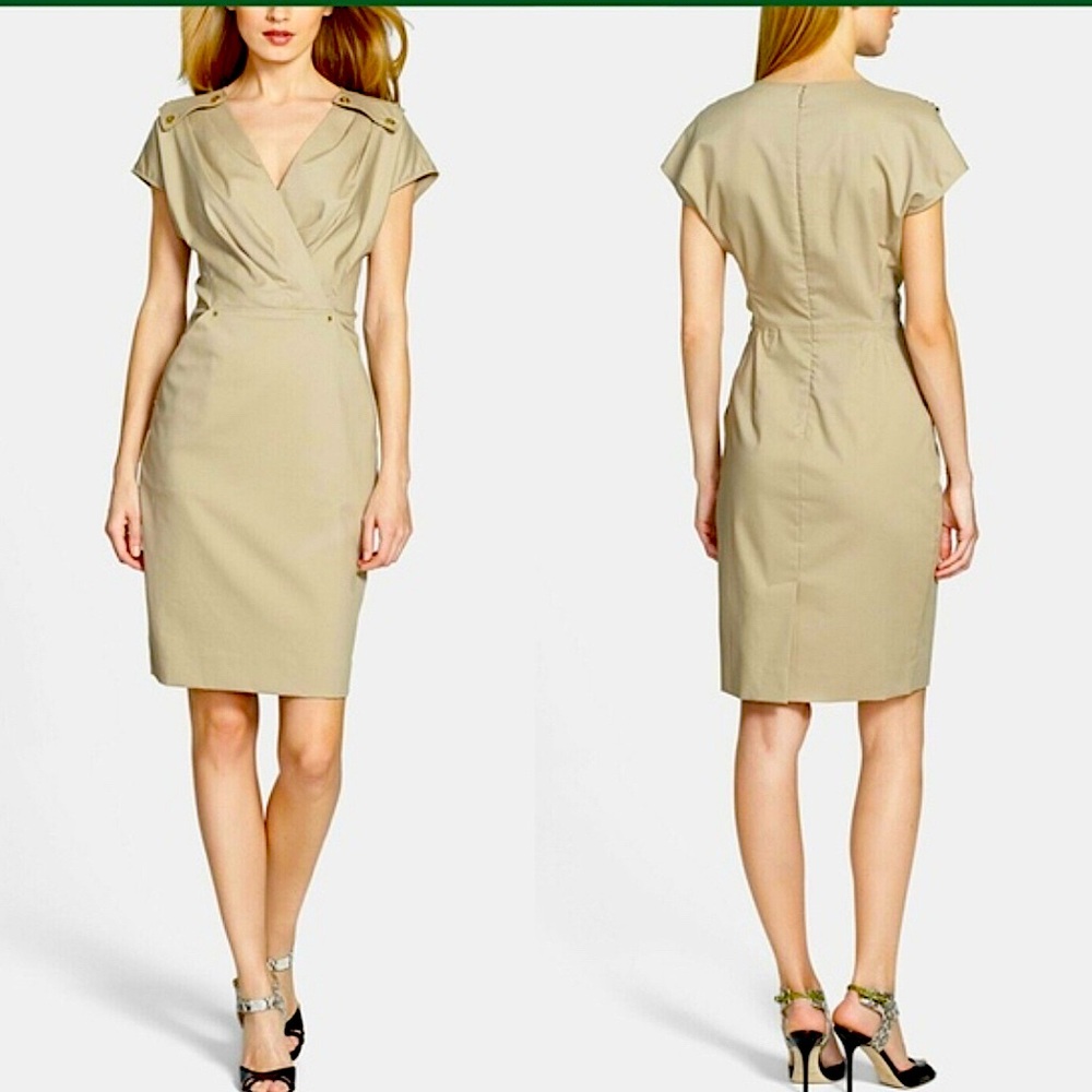 NWT Rachel Roy Classic Wrap Front Stretch Dress w Pockets in Khaki [Size 10]